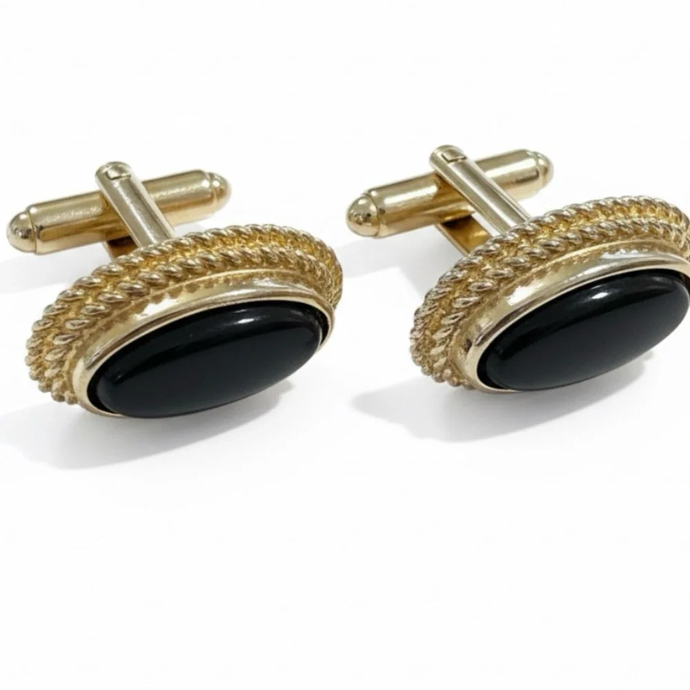 Vintage Shield’s Gold Tone Black Oval Cufflinks
